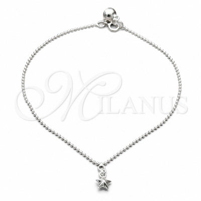 Sterling Silver Charm Anklet, Star Design, Polished, Silver Finish, 03.409.0064.10 (01 MM Thickness, 10 Inches for wholesale, main product view