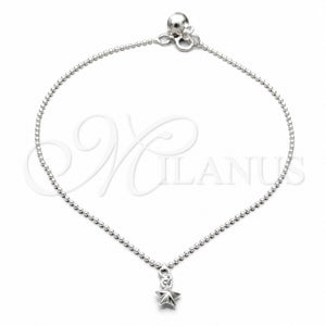 Sterling Silver Charm Anklet , Star Design, Polished, Silver Finish, 03.409.0064.10 (01 MM Thickness, 10 Inches Length)