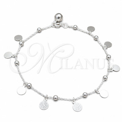 Sterling Silver Charm Anklet, Rolo Design, Polished, Silver Finish, 03.409.0066.10 (01 MM Thickness, 10 Inches for wholesale, main product view