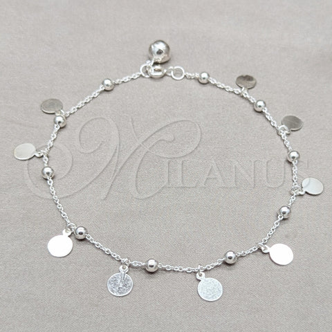 Sterling Silver Charm Anklet , Rolo Design, Polished, Silver Finish, 03.409.0066.10 (01 MM Thickness, 10 Inches Length)
