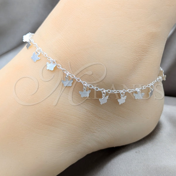 Sterling Silver Anklet — Charm Anklet Butterfly Design Polished 03. 01 MM — alternate product view — SKU 157926 | Plata 925 tobillera — Charm Anklet mariposa diseño pulido 03. 01 MM — SKU 157926