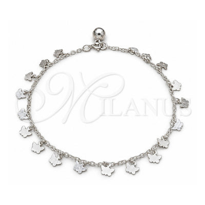 Sterling Silver Charm Anklet , Butterfly Design, Polished, Silver Finish, 03.409.0067.10 (01 MM Thickness, 10 Inches Length)