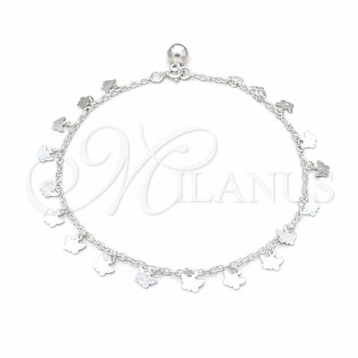 Sterling Silver Charm Anklet, Butterfly Design, Polished, Silver Finish, 03.409.0067.10 (01 MM Thickness, 10 for wholesale, main product view