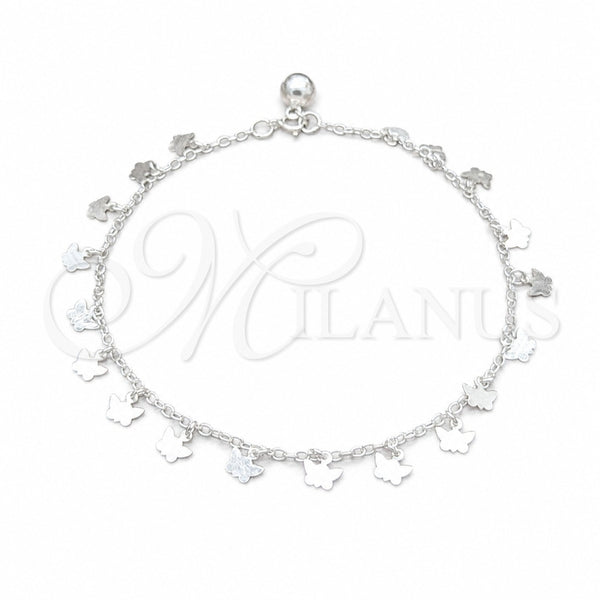 Sterling Silver Charm Anklet , Butterfly Design, Polished, Silver Finish, 03.409.0067.10 (01 MM Thickness, 10 Inches Length)