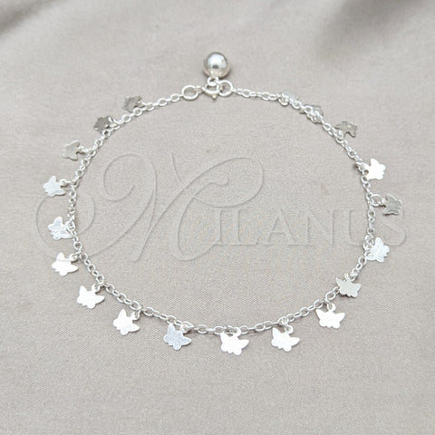 Sterling Silver Charm Anklet , Butterfly Design, Polished, Silver Finish, 03.409.0067.10 (01 MM Thickness, 10 Inches Length)
