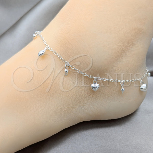 Sterling Silver Anklet — Charm Anklet Heart and Ball Design Polished 03. — alternate product view — SKU 157927 | Plata 925 tobillera — Charm Anklet corazón and Ball diseño pulido 03. — SKU 157927