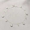 Sterling Silver Charm Anklet , Heart and Ball Design, Polished, Silver Finish, 03.409.0068.10 (01 MM Thickness, 10 Inches Length)