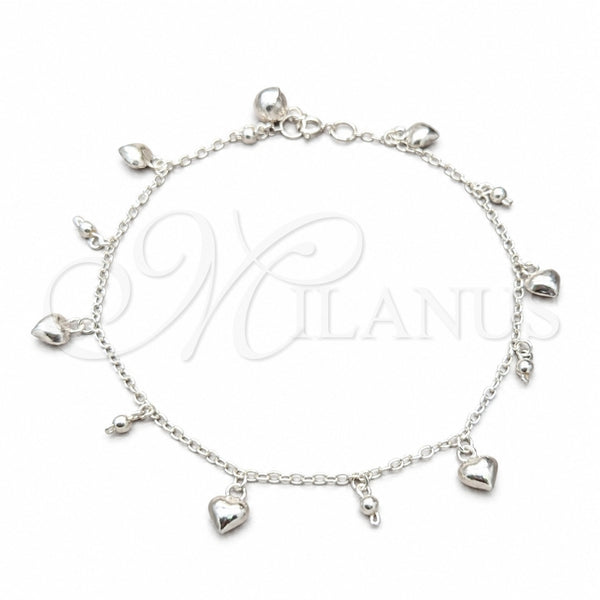 Sterling Silver Anklet — Charm Anklet Heart and Ball Design Polished 03. — main product view — SKU 157927 | Plata 925 tobillera — Charm Anklet corazón and Ball diseño pulido 03. — SKU 157927