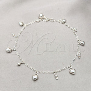 Sterling Silver Anklet — Charm Anklet Heart and Ball Design Polished 03. — main product view — SKU 157927 | Plata 925 tobillera — Charm Anklet corazón and Ball diseño pulido 03. — SKU 157927
