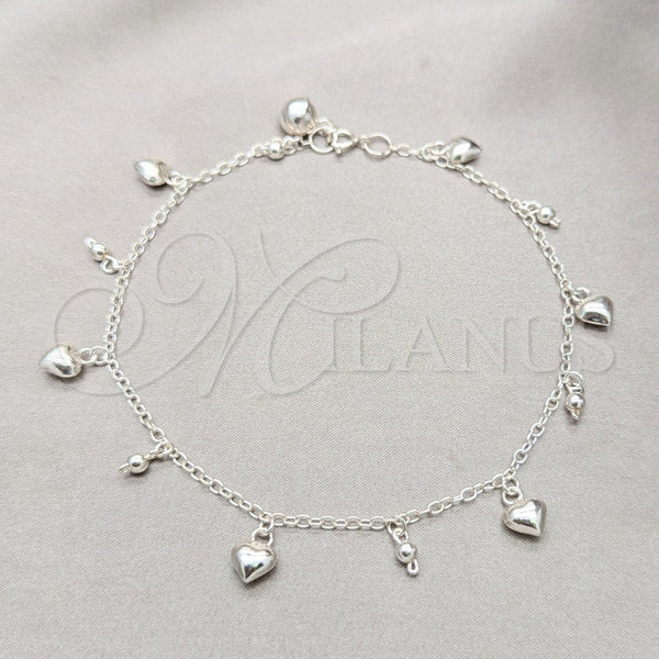 Sterling Silver Anklet — Charm Anklet Heart and Ball Design Polished 03. — main product view — SKU 157927 | Plata 925 tobillera — Charm Anklet corazón and Ball diseño pulido 03. — SKU 157927