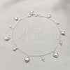 Sterling Silver Charm Anklet , Heart and Ball Design, Polished, Silver Finish, 03.409.0068.10 (01 MM Thickness, 10 Inches Length)