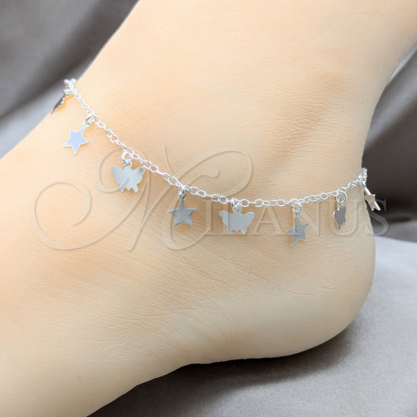 Sterling Silver Anklet — Charm Anklet Star and Butterfly Design Polished 03. — alternate product view — SKU 157928 | Plata 925 tobillera — Charm Anklet estrella and mariposa diseño pulido 03. — SKU 157928