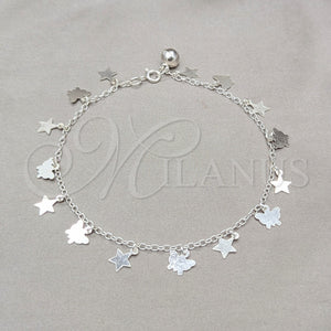 Sterling Silver Anklet — Charm Anklet Star and Butterfly Design Polished 03. — main product view — SKU 157928 | Plata 925 tobillera — Charm Anklet estrella and mariposa diseño pulido 03. — SKU 157928