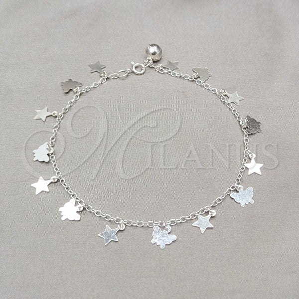 Sterling Silver Anklet — Charm Anklet Star and Butterfly Design Polished 03. — main product view — SKU 157928 | Plata 925 tobillera — Charm Anklet estrella and mariposa diseño pulido 03. — SKU 157928