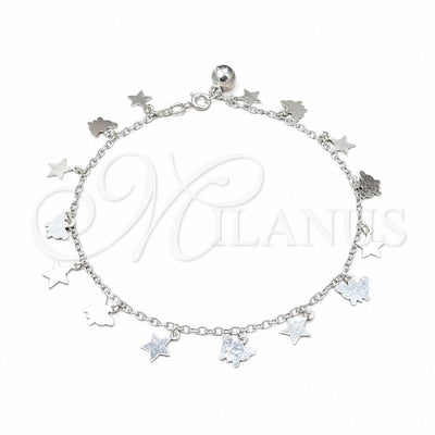 Sterling Silver Charm Anklet, Star and Butterfly Design, Polished, Silver Finish, 03.409.0069.10 (01 MM for wholesale, main product view
