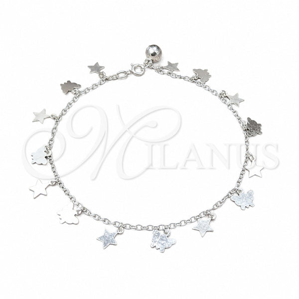 Sterling Silver Charm Anklet , Star and Butterfly Design, Polished, Silver Finish, 03.409.0069.10 (01 MM Thickness, 10 Inches Length)