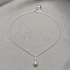 Sterling Silver Charm Anklet , Teardrop and Ball Design, Polished, Silver Finish, 03.409.0070.10 (01 MM Thickness, 10 Inches Length)