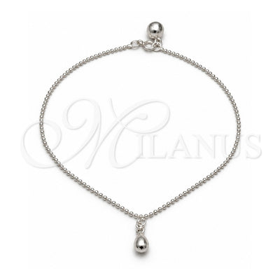 Sterling Silver Charm Anklet , Teardrop and Ball Design, Polished, Silver Finish, 03.409.0070.10 (01 MM Thickness, 10 Inches Length)