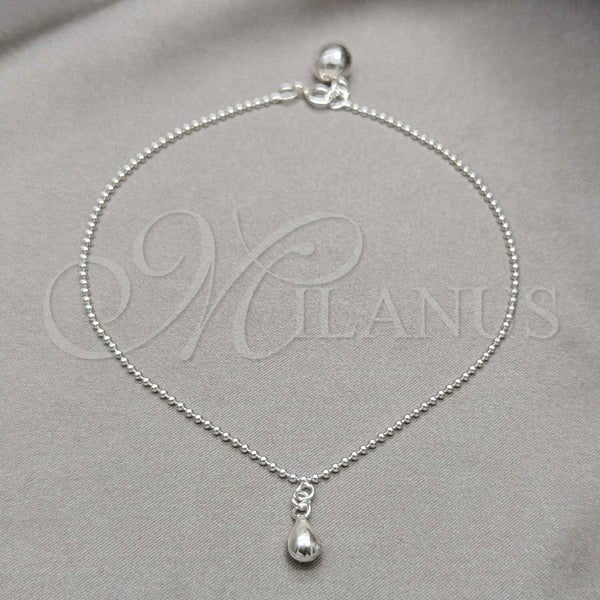 Sterling Silver Anklet — Charm Anklet Teardrop and Ball Design Polished 03. — main product view — SKU 157929 | Plata 925 tobillera — Charm Anklet Teardrop and Ball diseño pulido 03. — SKU 157929