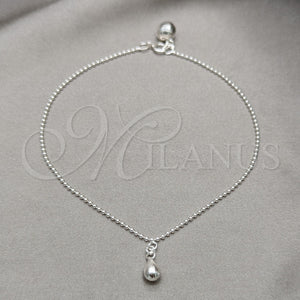 Sterling Silver Anklet — Charm Anklet Teardrop and Ball Design Polished 03. — main product view — SKU 157929 | Plata 925 tobillera — Charm Anklet Teardrop and Ball diseño pulido 03. — SKU 157929