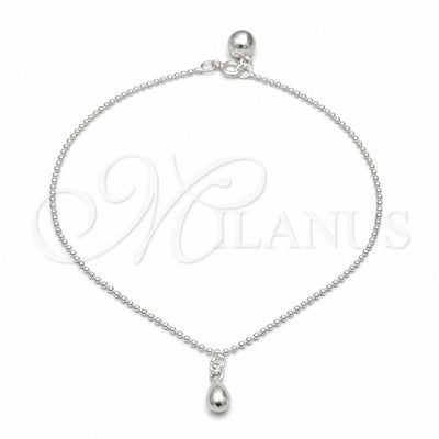 Sterling Silver Charm Anklet, Teardrop and Ball Design, Polished, Silver Finish, 03.409.0070.10 (01 MM for wholesale, main product view