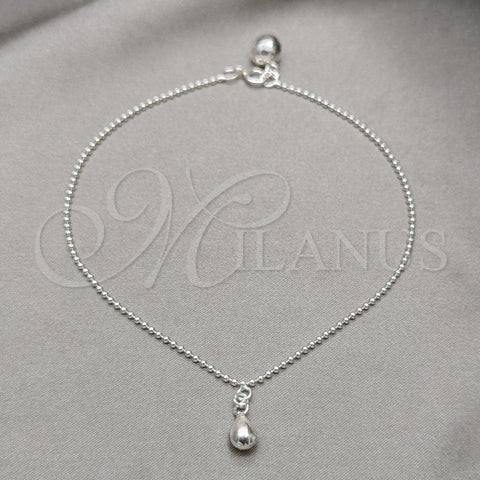 Sterling Silver Charm Anklet , Teardrop and Ball Design, Polished, Silver Finish, 03.409.0070.10 (01 MM Thickness, 10 Inches Length)