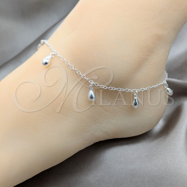 Sterling Silver Anklet — Charm Anklet Teardrop Design Polished 03. 01 MM — alternate product view — SKU 157930 | Plata 925 tobillera — Charm Anklet Teardrop diseño pulido 03. 01 MM — SKU 157930
