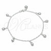 Sterling Silver Charm Anklet , Teardrop Design, Polished, Silver Finish, 03.409.0071.10 (01 MM Thickness, 10 Inches Length)