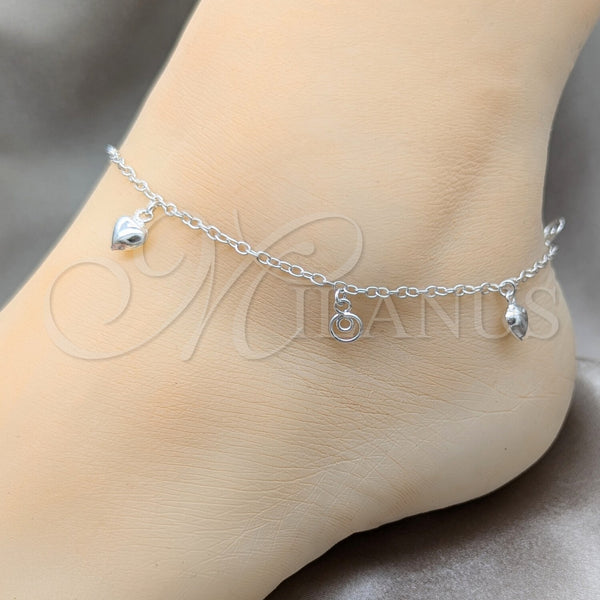 Sterling Silver Anklet — Charm Anklet Heart Design Polished 03. 01 MM — alternate product view — SKU 157931 | Plata 925 tobillera — Charm Anklet corazón diseño pulido 03. 01 MM — SKU 157931