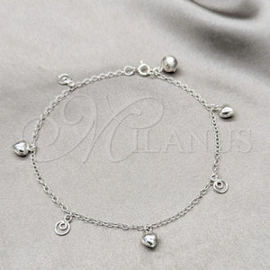 Sterling Silver Anklet — Charm Anklet Heart Design Polished 03. 01 MM — main product view — SKU 157931 | Plata 925 tobillera — Charm Anklet corazón diseño pulido 03. 01 MM — SKU 157931