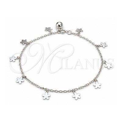 Sterling Silver Charm Anklet , Flower Design, Polished, Silver Finish, 03.409.0073.10 (01 MM Thickness, 10 Inches Length)