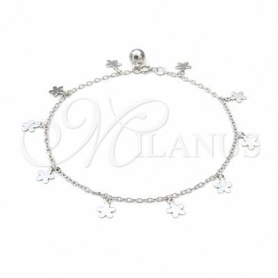 Sterling Silver Charm Anklet, Flower Design, Polished, Silver Finish, 03.409.0073.10 (01 MM Thickness, 10 for wholesale, main product view