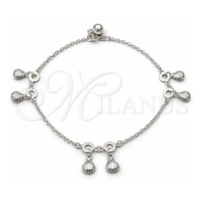 Sterling Silver Charm Anklet , Shell Design, Polished, Silver Finish, 03.409.0074.10 (01 MM Thickness, 10 Inches Length)