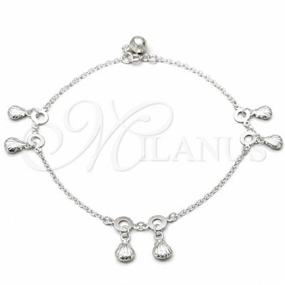 Sterling Silver Charm Anklet, Shell Design, Polished, Silver Finish, 03.409.0074.10 (01 MM Thickness, 10 Inches for wholesale, main product view