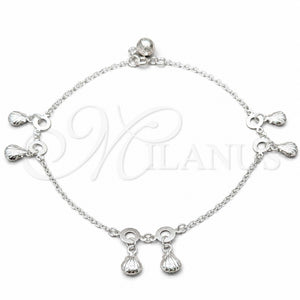 Sterling Silver Charm Anklet , Shell Design, Polished, Silver Finish, 03.409.0074.10 (01 MM Thickness, 10 Inches Length)