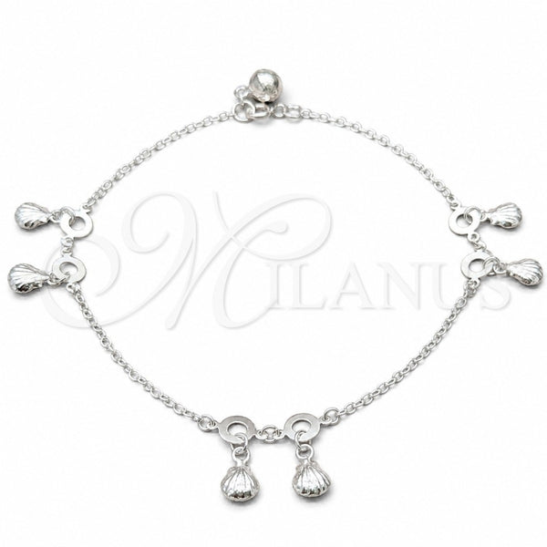 Sterling Silver Charm Anklet , Shell Design, Polished, Silver Finish, 03.409.0074.10 (01 MM Thickness, 10 Inches Length)