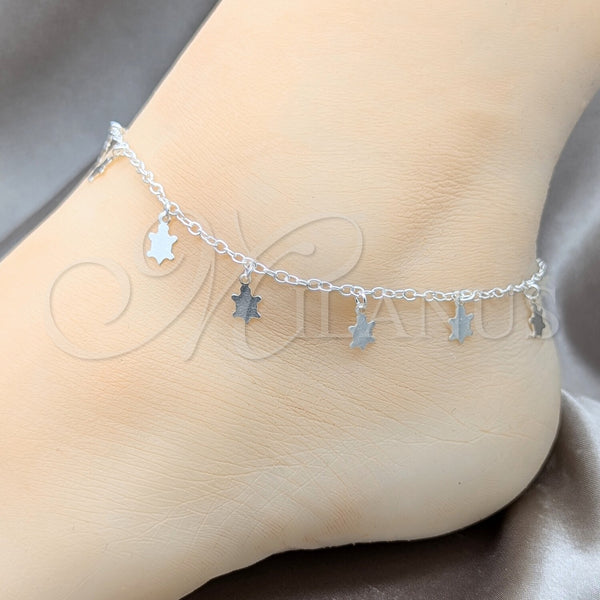 Sterling Silver Anklet — Charm Anklet Turtle Design Polished 03. 01 MM — alternate product view — SKU 157934 | Plata 925 tobillera — Charm Anklet Turtle diseño pulido 03. 01 MM — SKU 157934