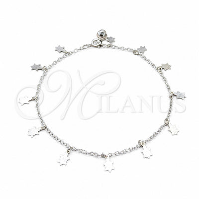 Sterling Silver Charm Anklet, Turtle Design, Polished, Silver Finish, 03.409.0075.10 (01 MM Thickness, 10 for wholesale, main product view