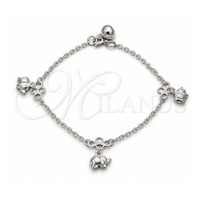 Sterling Silver Charm Bracelet, Elephant Design, Polished, Silver Finish, 03.409.0076.08 (01 MM Thickness, 8 Inches Length)