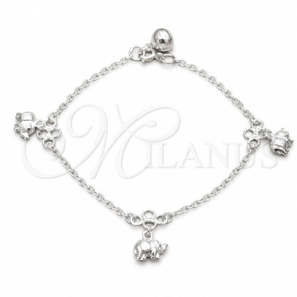 Sterling Silver Charm Bracelet, Elephant Design, Polished, Silver Finish, 03.409.0076.08 (01 MM Thickness, 8 Inches Length)