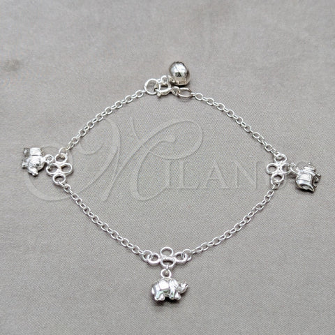 Sterling Silver Charm Bracelet, Elephant Design, Polished, Silver Finish, 03.409.0076.08 (01 MM Thickness, 8 Inches Length)