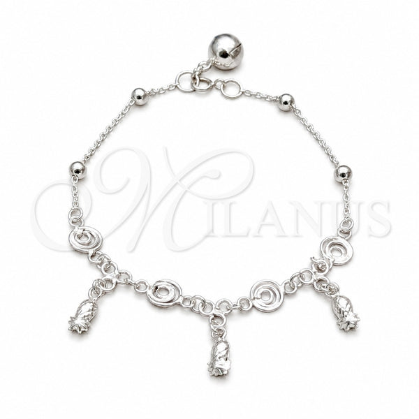 Sterling Silver Charm Bracelet, Pineapple Design, Polished, Silver Finish, 03.409.0077.08 (01 MM Thickness, 8 Inches Length)