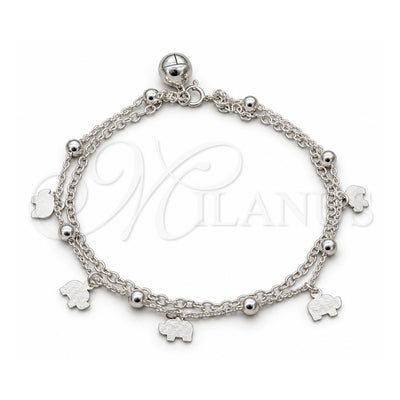 Sterling Silver Charm Bracelet, Elephant Design, Polished, Silver Finish, 03.409.0078.08 (01 MM Thickness, 8 Inches Length)