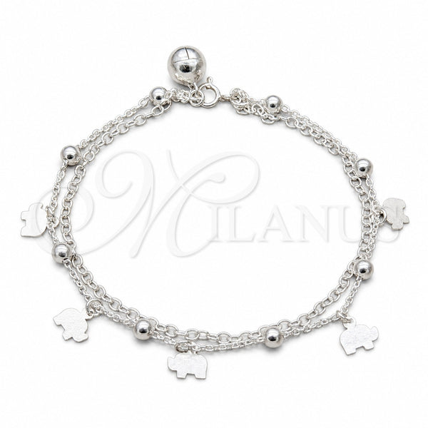 Sterling Silver Charm Bracelet, Elephant Design, Polished, Silver Finish, 03.409.0078.08 (01 MM Thickness, 8 Inches Length)