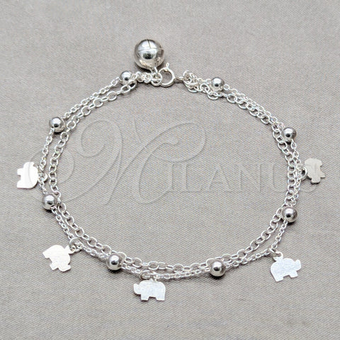 Sterling Silver Charm Bracelet, Elephant Design, Polished, Silver Finish, 03.409.0078.08 (01 MM Thickness, 8 Inches Length)