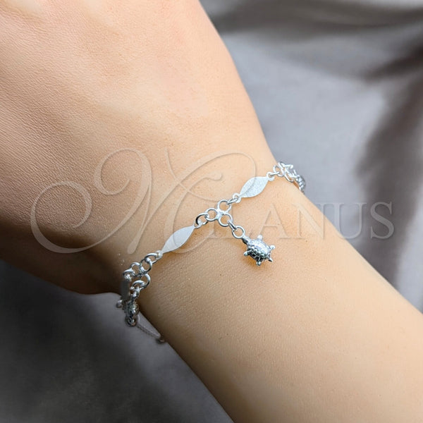Sterling Silver Bracelet — Charm Bracelet Turtle and Diamond Design Polished 03. — alternate product view — SKU 157938 | Plata 925 brazalete — Charm Bracelet Turtle and Diamond diseño pulido 03. — SKU 157938