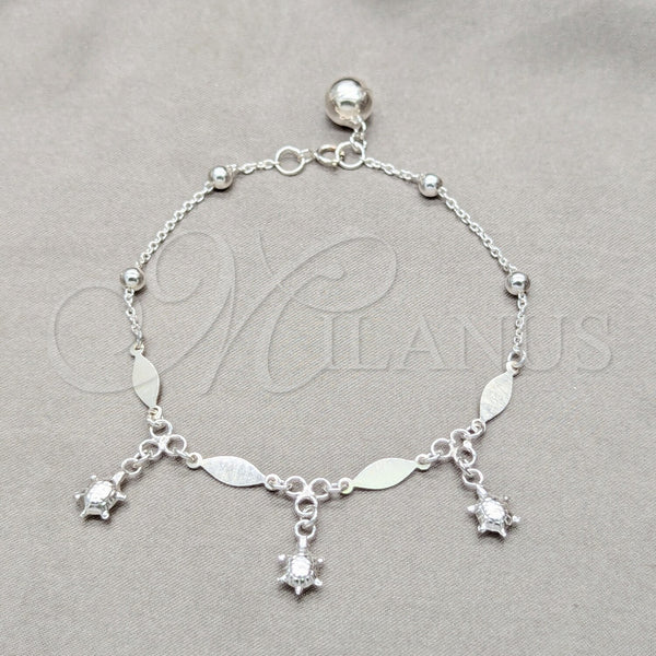 Sterling Silver Bracelet — Charm Bracelet Turtle and Diamond Design Polished 03. — main product view — SKU 157938 | Plata 925 brazalete — Charm Bracelet Turtle and Diamond diseño pulido 03. — SKU 157938