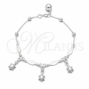 Sterling Silver Charm Bracelet, Turtle and Diamond Design, Polished, Silver Finish, 03.409.0079.08 (01 MM Thickness, 8 Inches Length)
