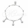 Sterling Silver Charm Bracelet, Turtle and Diamond Design, Polished, Silver Finish, 03.409.0079.08 (01 MM Thickness, 8 Inches Length)