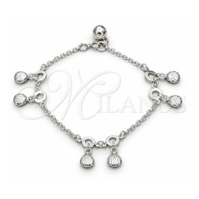 Sterling Silver Charm Bracelet, Shell Design, Polished, Silver Finish, 03.409.0081.08 (01 MM Thickness, 8 Inches Length)